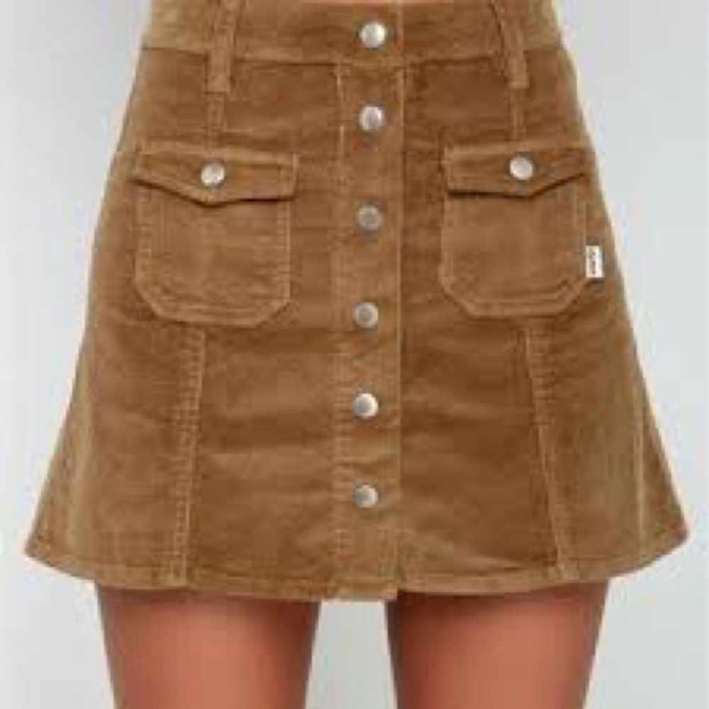 Rhythm Corduroy Mocha Brown Tan Button Down Mini Boho Academia Skirt Small